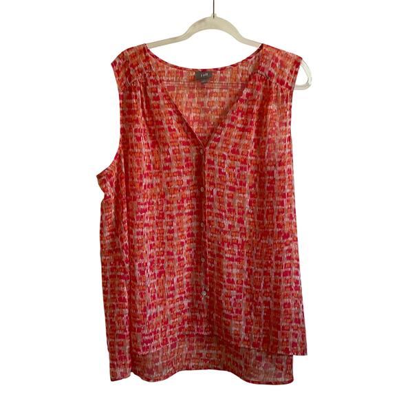 J. Jill Sheer Colorful Printed Button Up Sleeveless Blouse - Size XL - Picture 1 of 6